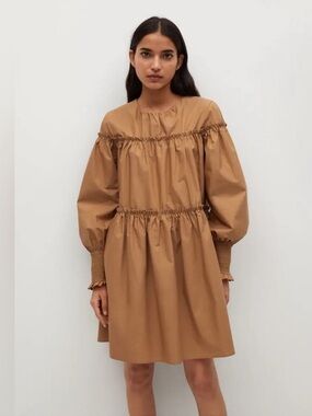 Mango Puff Sleeve Tier Mini Dress